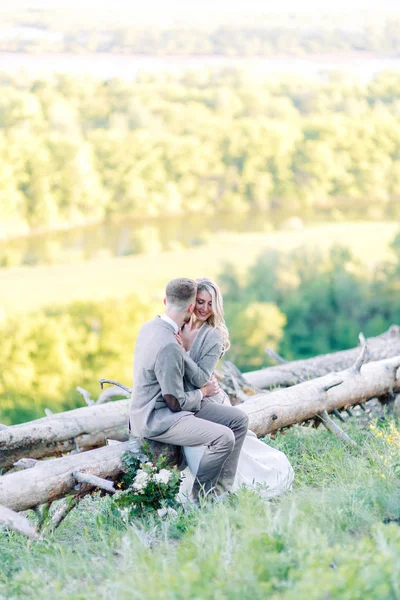 Hermosa Historia Amor Bosque Boda Sesión Fotos Pareja Naturaleza — Foto de Stock