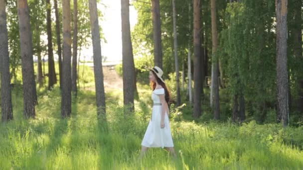 Aranyos Romantikus Lány Séta Erdőben Nyári Séták Parkban — Stock videók