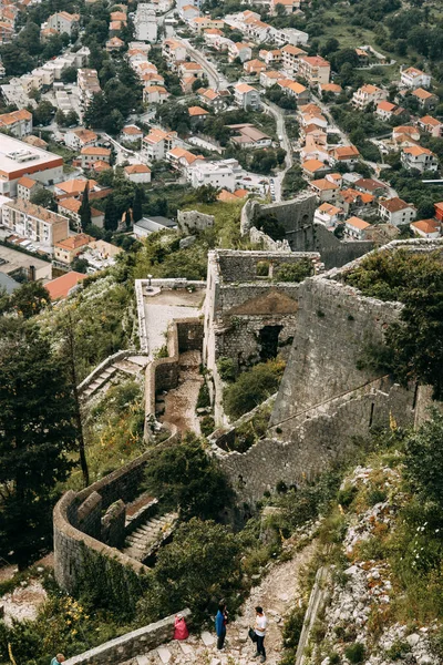 Panoraman Natt Staden Och Fästningen Afton Fjärden Kotor Montenegro — Stockfoto
