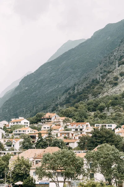 Avrupa'daki dağların panoramik manzarası. Kotor Körfezi'ndeki dağlar ve kayalar, Karadağ. 