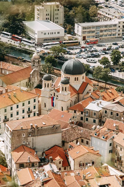 Tegeltak Montenegro Och Europa Panorama Staden Kotor Från Höjden Berg — Stockfoto