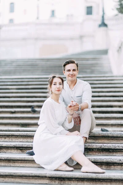 Beautiful Stylish Pair European Style Wedding Photo Shoot Streets Rome — Stock Photo, Image