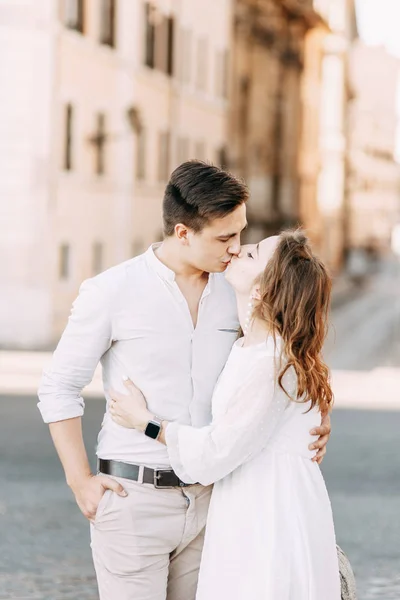 Beautiful Stylish Pair European Style Wedding Photo Shoot Streets Rome — Stock Photo, Image