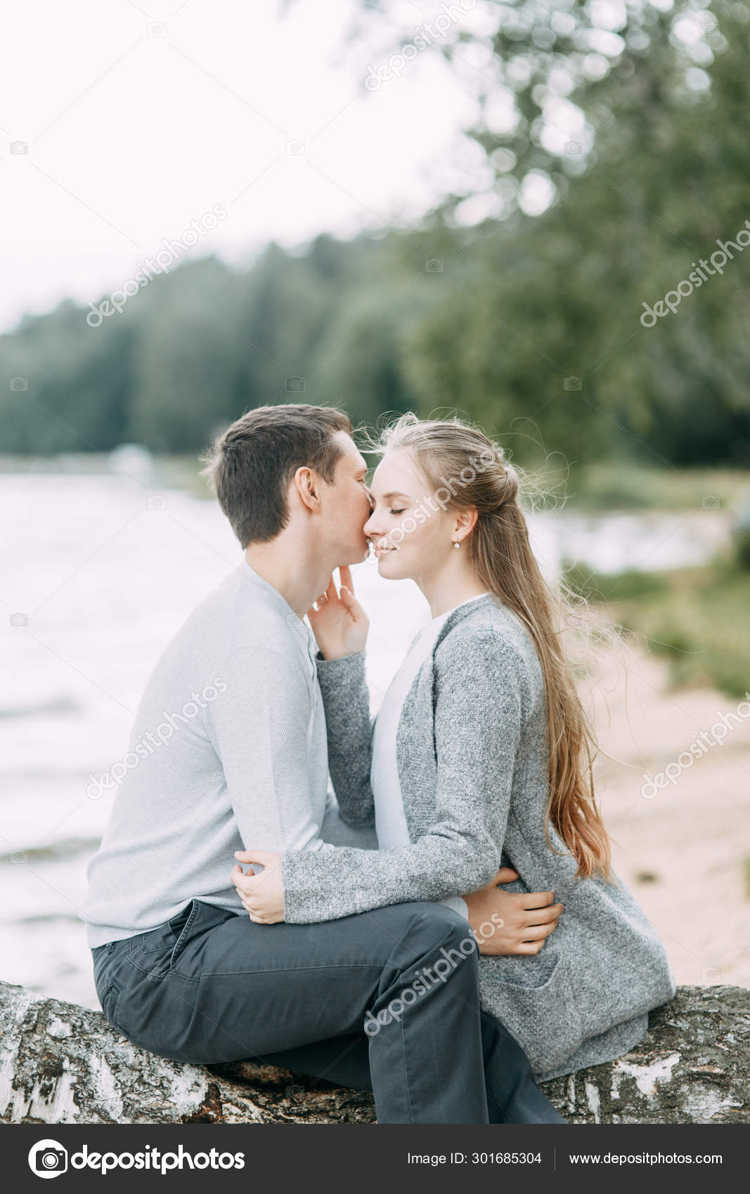 Travel Walk Woods Young Couple Walking Lake Stock Photo Travel Walk Woods Young Couple Walking Lake Stock Photo