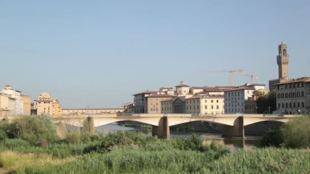 Santa Maria Kathedrale Und Die Brücken Von Florenz Blütenpanoramen Morgengrauen — Stockvideo