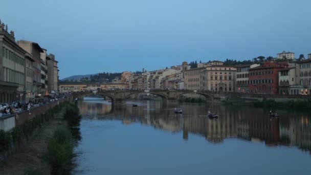 Attractions Bridges River Italy Panorama Florence Evening Lights — Stock Video