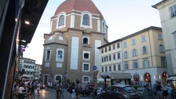 Достопримечательности Красивая Архитектура Италии Атмосферные Вечерние Улицы Флоренции — стоковое видео