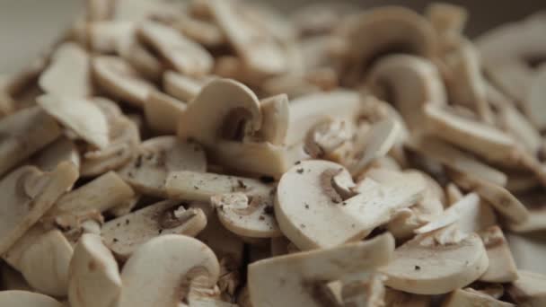 Inhoud Macrofotografie Voor Food Blog Koken Snijden Paddestoelen — Stockvideo