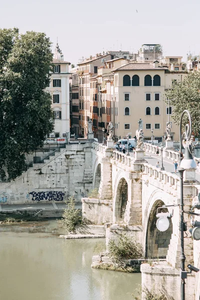 Visões Lugares Antigos Itália Ponte Angel Roma Amanhecer — Fotografia de Stock