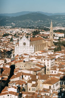 Panorama ve manzara üst tarafta. Floransa 'da sabah ve şafak. 