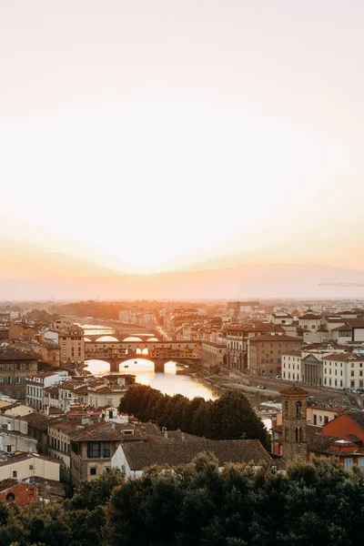 Panorama Monumenti Della Città Vecchia Tramonto Serata Firenze — Foto Stock