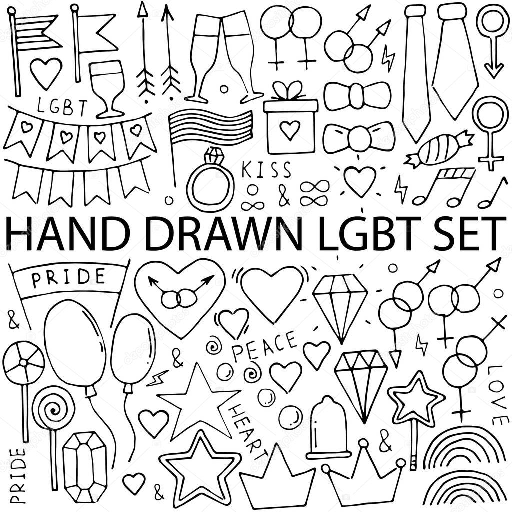Handwritten Pride Love Peace Inscription With A Rainbow A Symbol Of Lgbt Rights Isolated Vector Abstract Doodle Lgbt Pattern And Icons Premium Vector In Adobe Illustrator Ai Ai Format