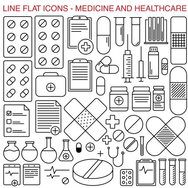 Vektor Medizin und Gesundheitswesen dünne Linie Symbole gesetzt. Fette flache Linie gesetzt. — Stockvektor