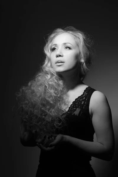 Portrait Beautiful Blonde Black Background — Stock Photo, Image