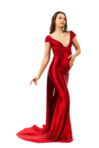 Femme Enceinte Robe Rouge Sur Fond Blanc — Photo