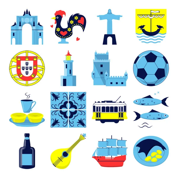 Portugal culture icons set in flat style — Stock Illustration Portugal culture icons set in flat style Royalty Free Stock Illustrations