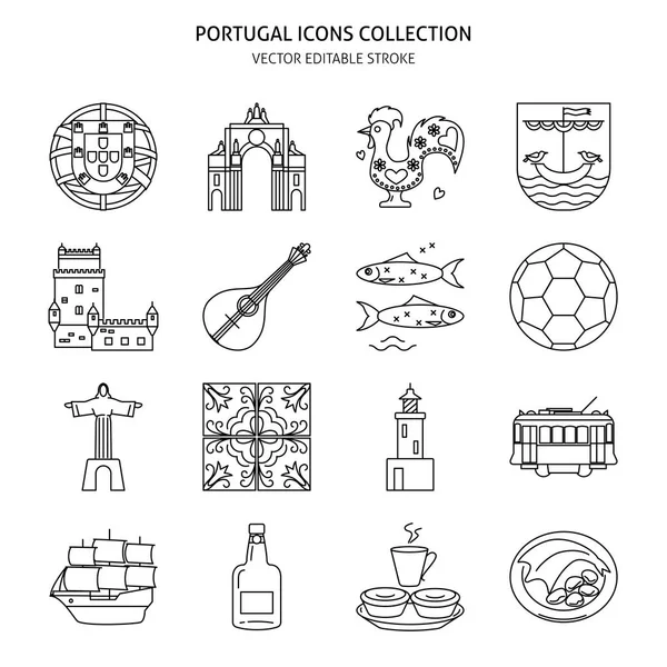 Portugal icons set in thin line style — Stock Illustration Portugal icons set in thin line style Stock Illustration