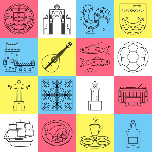 Portugal icons set in thin line style — Stock Illustration Portugal icons set in thin line style Vector Graphics