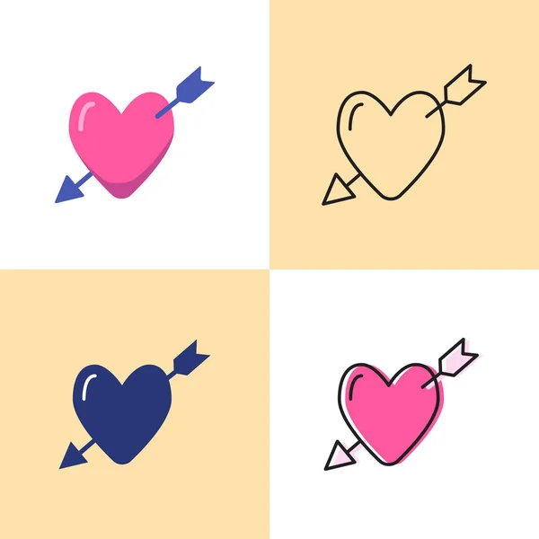 Heart with arrow icon set in flat and line styles