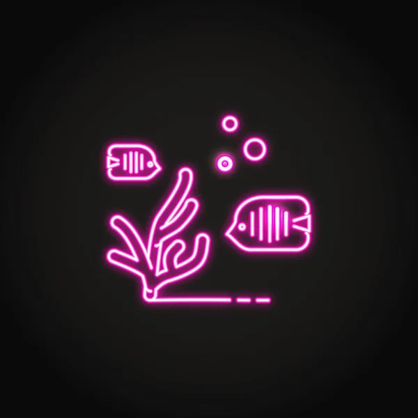 Sea coral and fish icon in glowing neon style