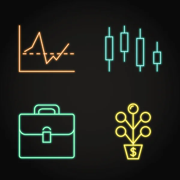 Investment activities icon set in neon line style