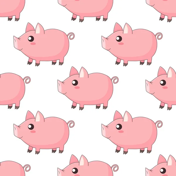 Niedlichen Karikatur Kawaii Ferkel Schweinchen Profil Auf Weißem Hintergrund Vektor — Stockvektor