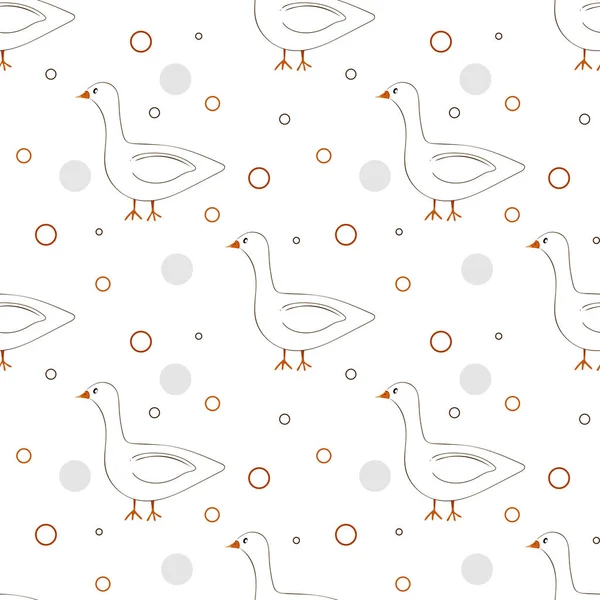 白鸟鹅 天鹅与橙色的衬套和长脖子在平坦的手绘风格 无缝的向量图案背景 — 图库矢量图片