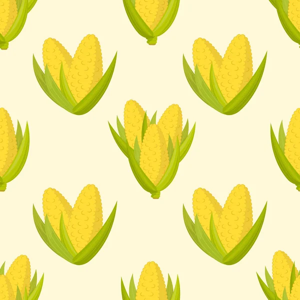 成熟的甜玉米芯与绿叶 无缝的向量样式背景 — 图库矢量图片