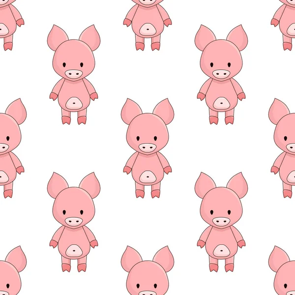 Nahtloses Muster Niedlicher Rosa Cartoon Schweine Auf Weißem Hintergrund — Stockvektor