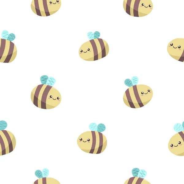 Милые пчёлы кавайи летают на белом фоне, бесшовный вектор — стоковый вектор