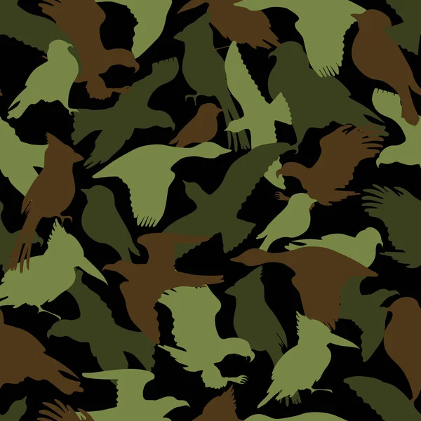 Silhuetas de camuflagem verde, marrom e preto de aves, protecti —  Vetores de Stock