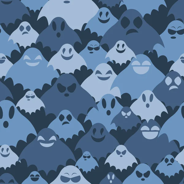 Camouflage Vector Seamless Pattern Blue Silhouettes Ghosts Phantoms Various Facial — Stock Vector