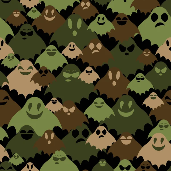 Rows Green Black Brown Ghosts Various Faces Camouflage Khaki Vector — Stock Vector