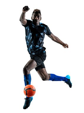 bir Afrika Futbol oyuncu izole adam beyaz arka plan silhouet