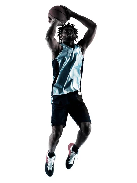 Basketballspiller isolert silhuettskygge – stockfoto