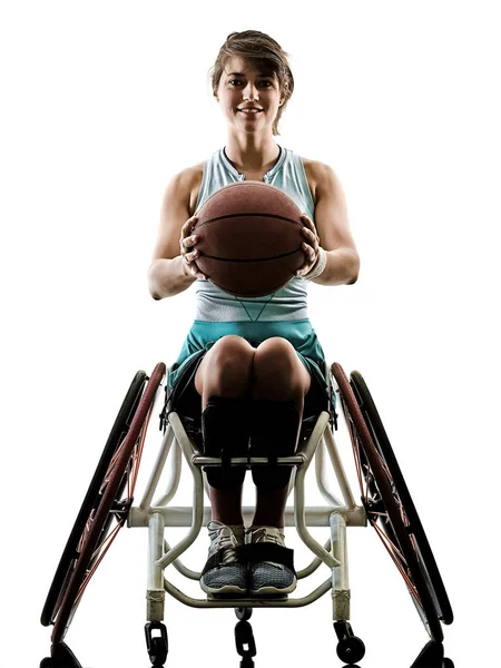 Young handicapped basket ball player woman wheelchair sport iso — Stock Photo, Image