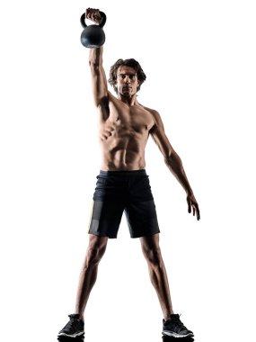 izole siluet beyaz adam fitness weitghs eğitim egzersizleri