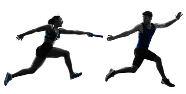 athletics relay runners sprinters running runners isolated silho clipart