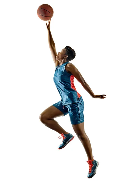 Basket spelare kvinna tonåring flicka isolerade skuggor — Stockfoto