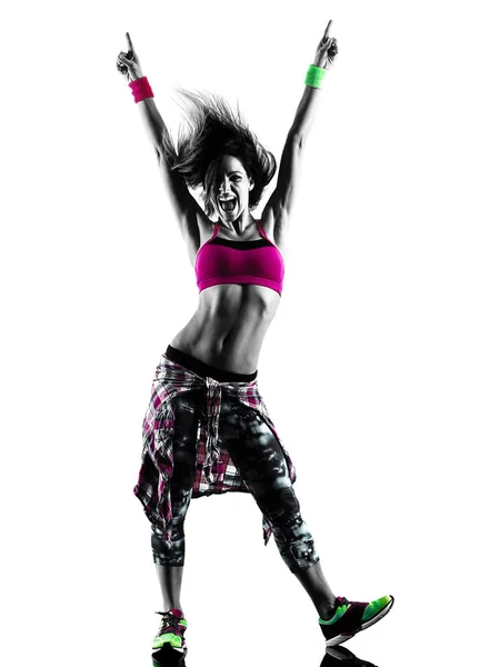 Женщина зумба фитнес-упражнения танцовщица танцы изолированный силуэт Лицензионные Стоковые Фото