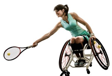 one caucasian young handicapped basket ball player woman in wheelchair sport tudio in silhouette isolated on white background clipart