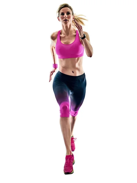 Izole beyaz backgro jogging jogging yapan çalışan kadın spor atlet — Stok fotoğraf