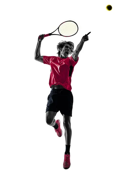 테니스 선수 남자 실루엣 절연 흰색 배경 — 스톡 사진