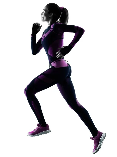 Läuferin läuft Joggerin joggt isoliert Silhouette Schatten — Stockfoto