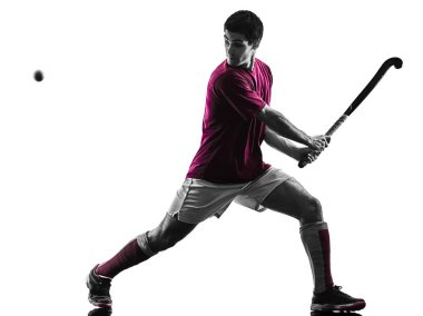 çim hokeyi oyuncusu izole adam siluet beyaz arka plan