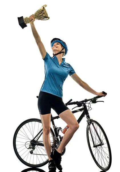 Ciclista ciclista ciclismo bicicleta mujer aislado fondo blanco c — Foto de Stock