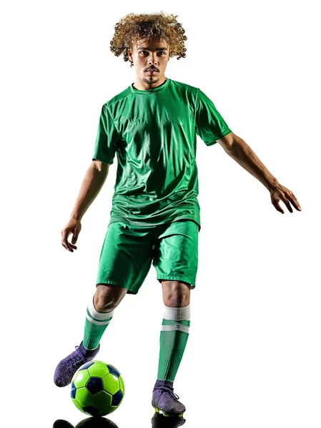 Mladý teenager fotbal hráč muže silueta, samostatný — Stock fotografie