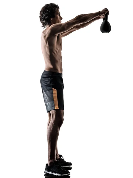 Homem fitness weitghs exercícios de treinamento silhueta isolada branco — Fotografia de Stock