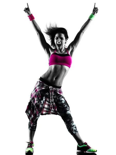 Vrouw zumba fitness oefeningen danser dansen geïsoleerde silhouet — Stockfoto