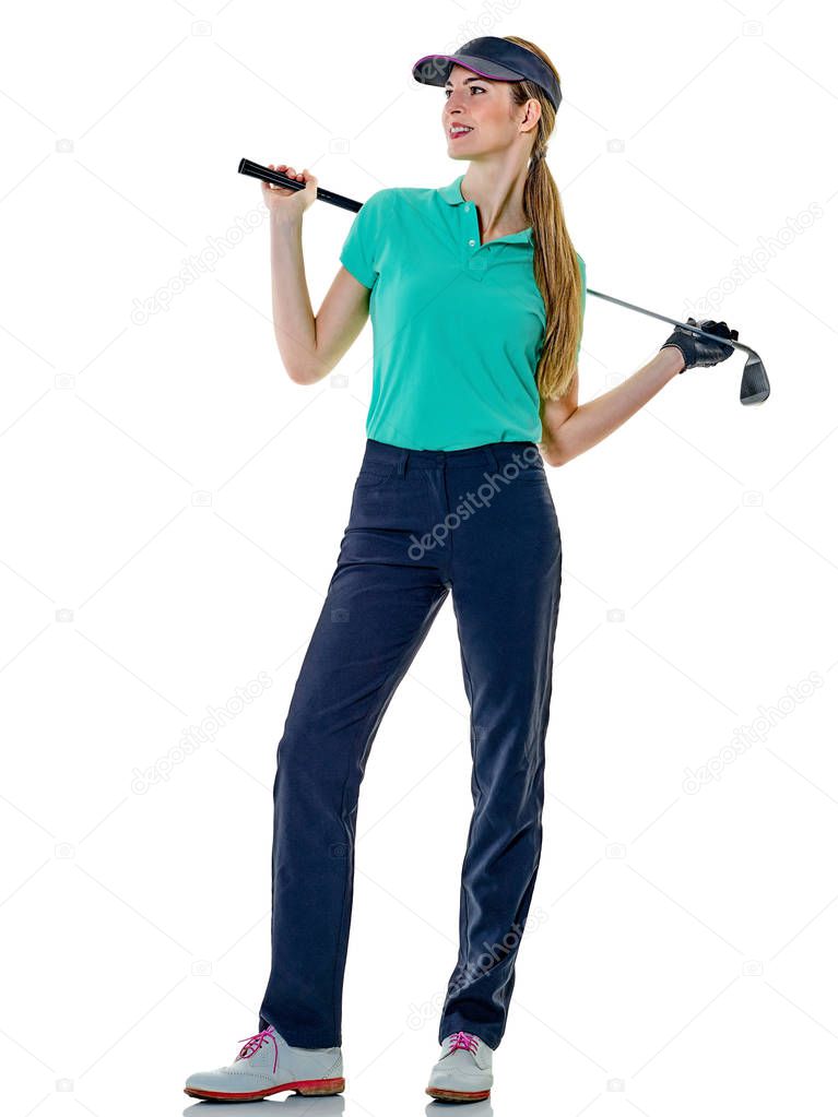 woman golfer golfing isolated